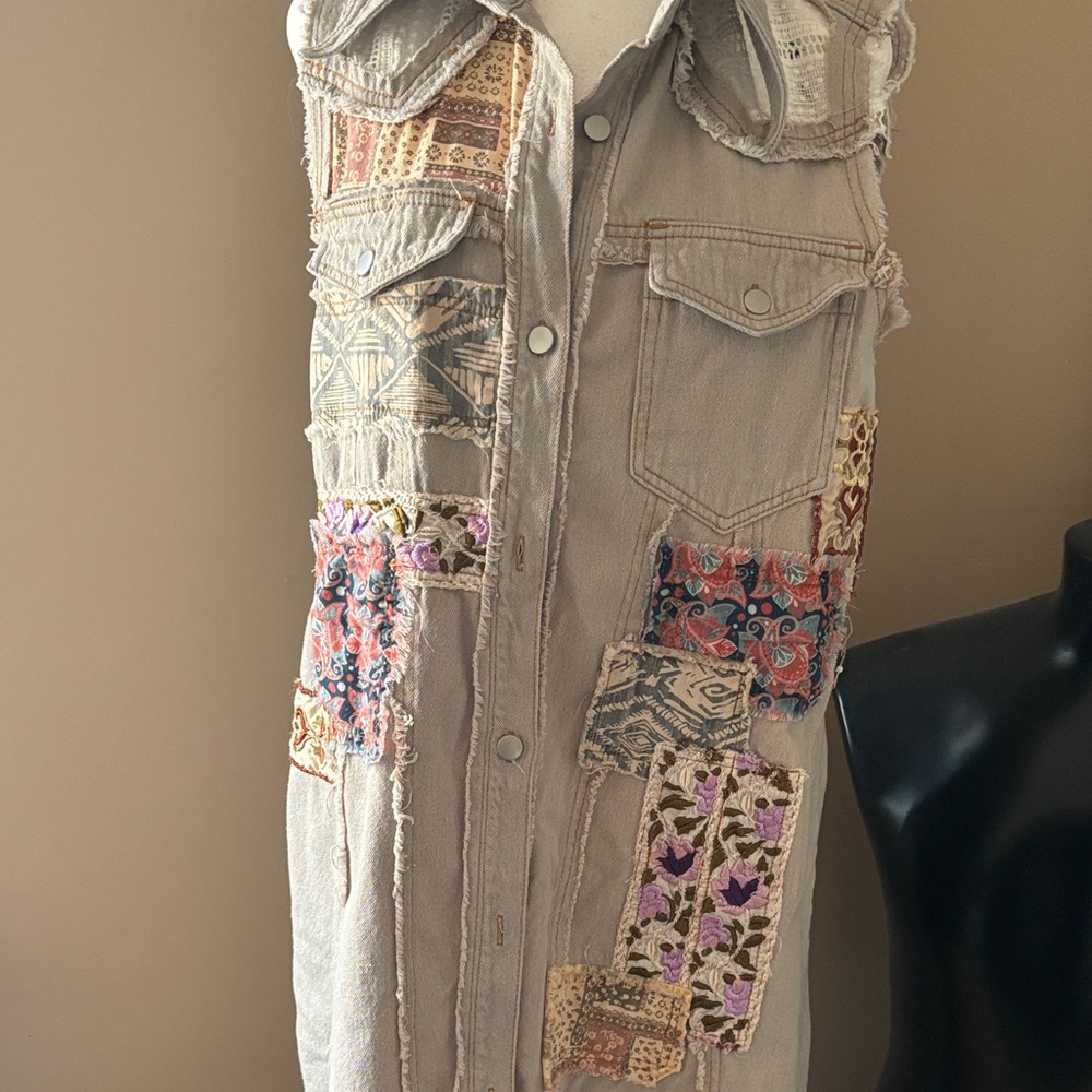 POL Patchwork Sleeveless Denim Ves